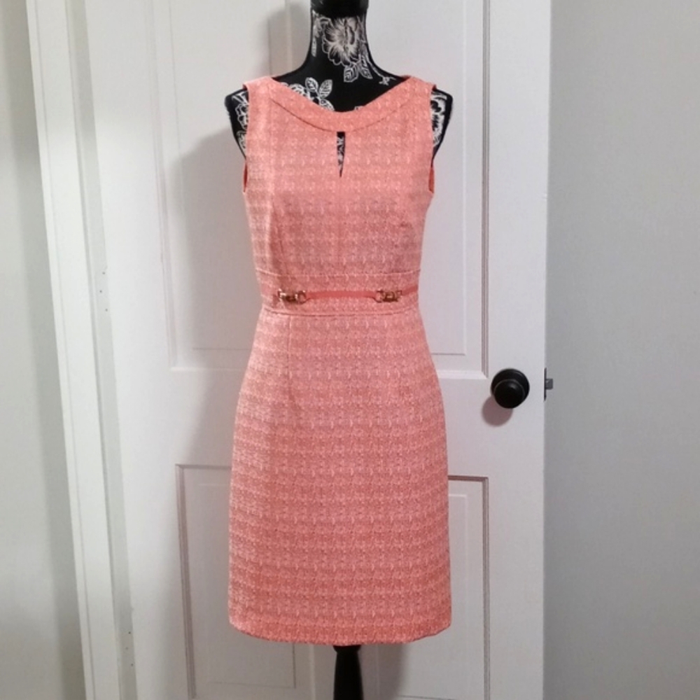 💎Tahari-Levine Studio💎 - Coral/White Sheath Dress w/Bamboo Detail
